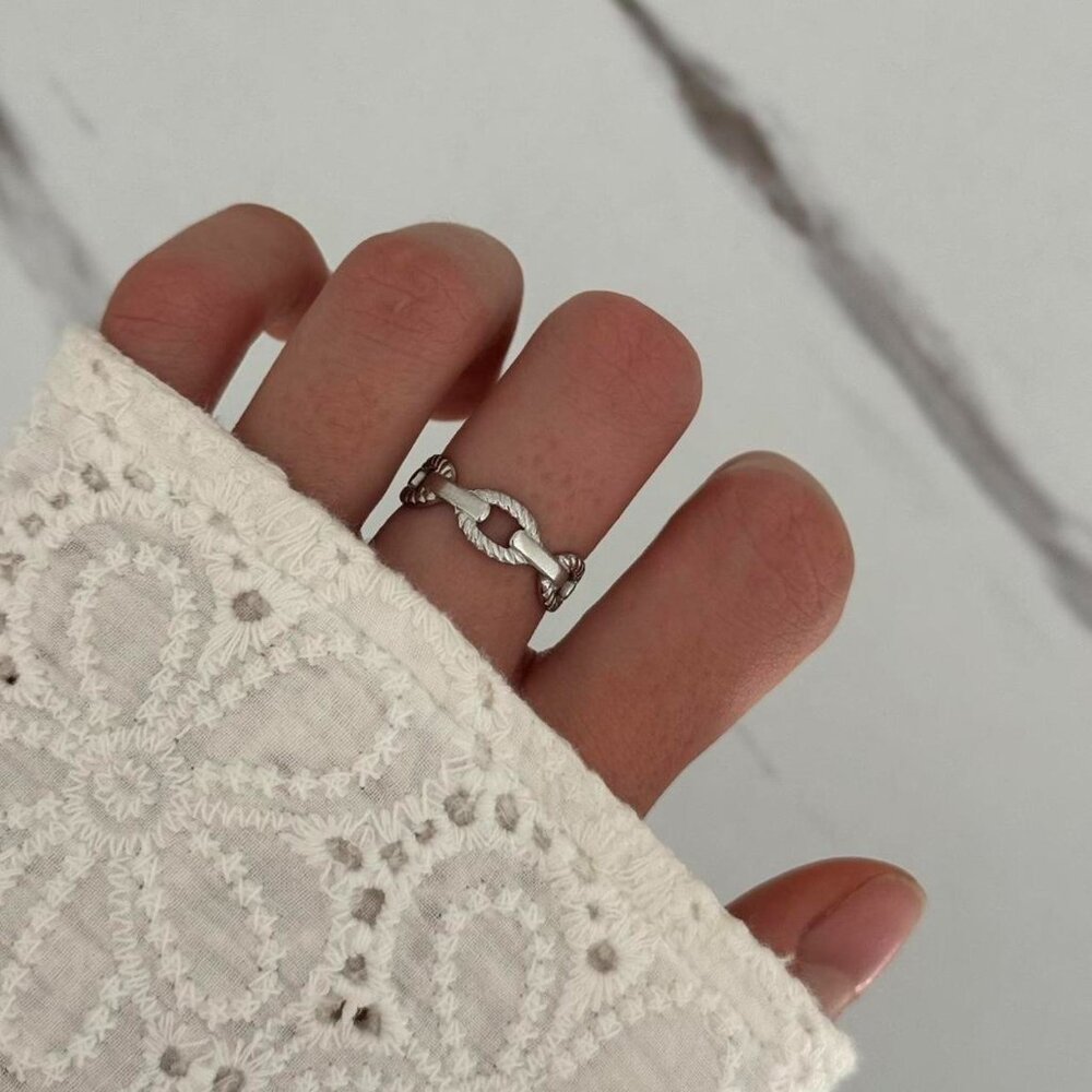 Sku0536 Retro Silver Chain shape Women Fashion Ring‎ Stainless steel + gift bag